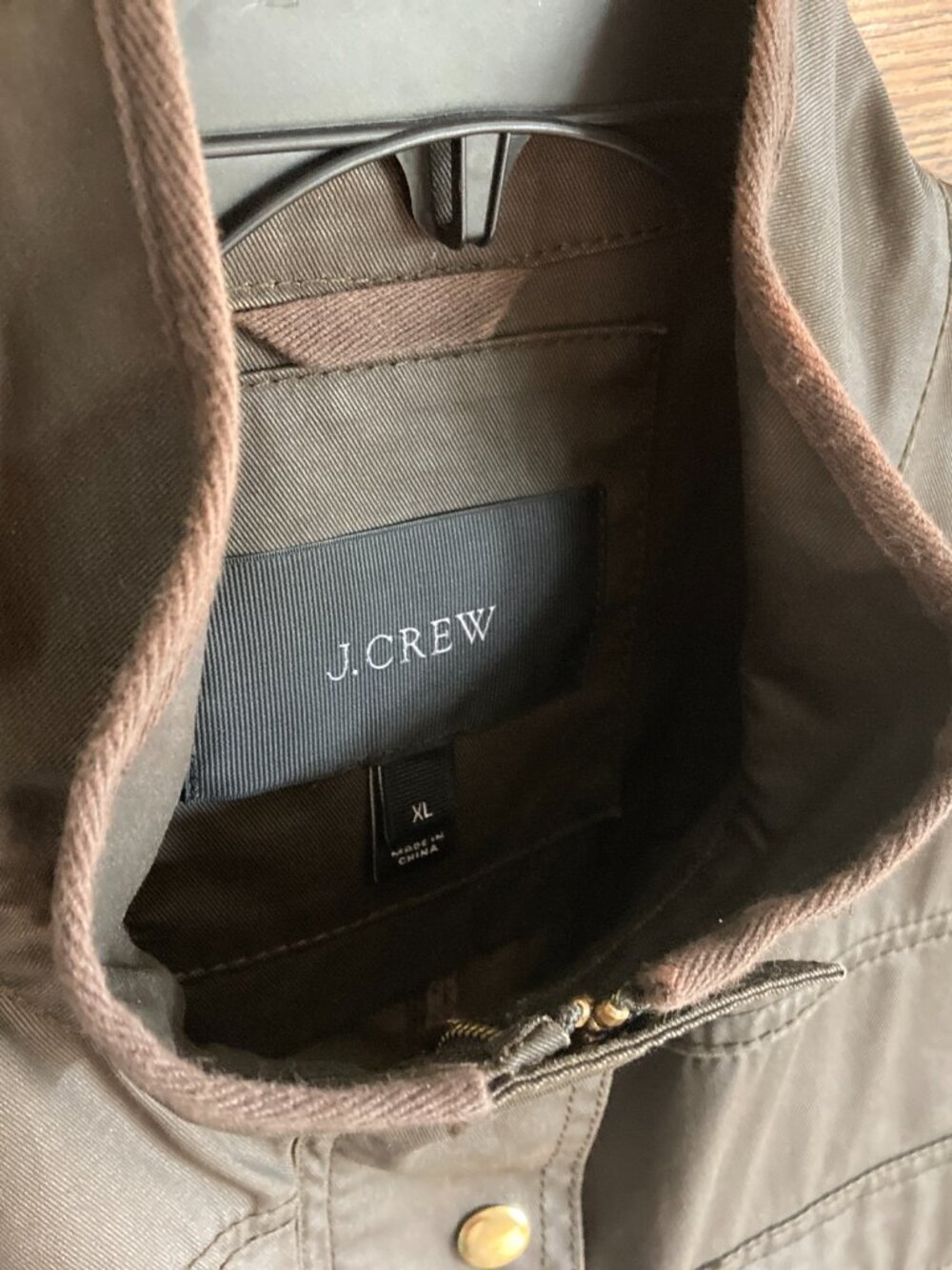 J Crew Field Jacket, XL, olive w/gold snaps & hidden zipper, good used condition - Picture 10 of 16